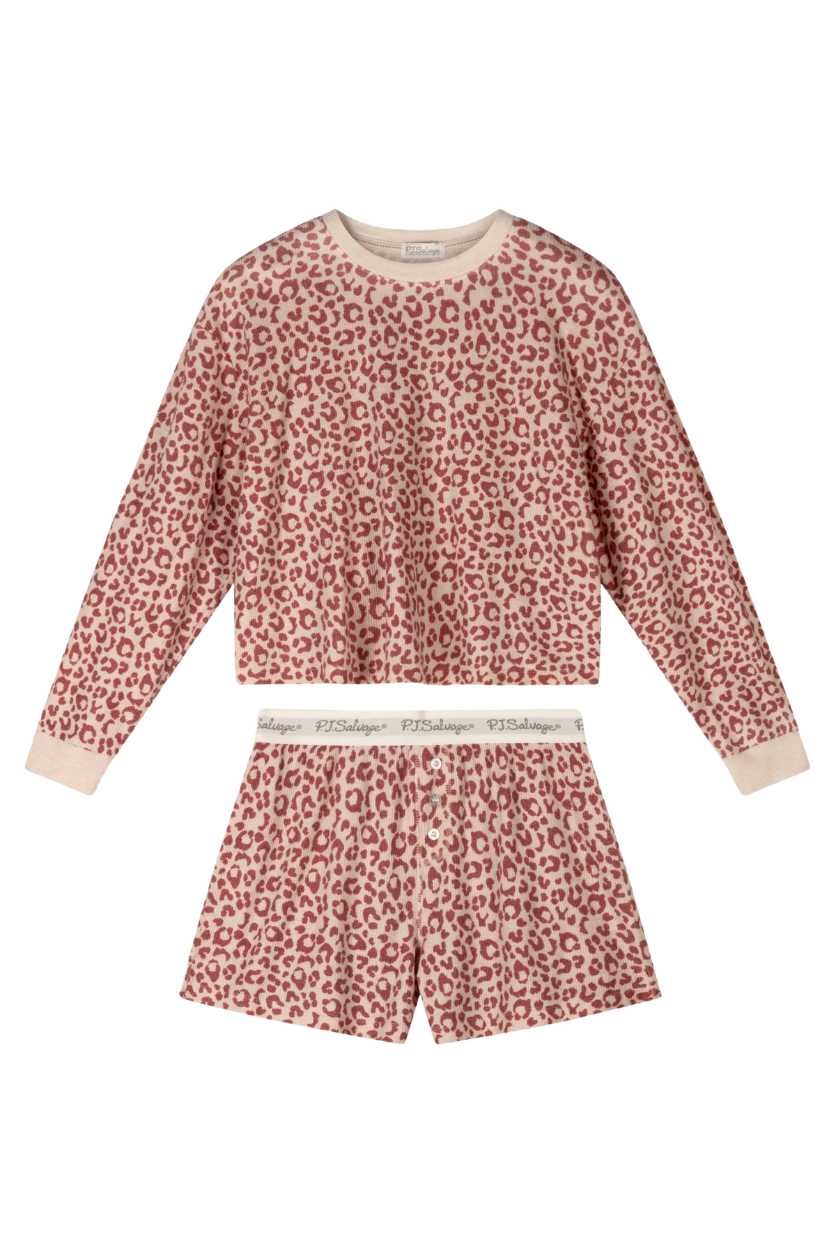 BOYFRIEND BOXER LEOPARD PRINT LONG SLEEVE & SHORTS PJ SET