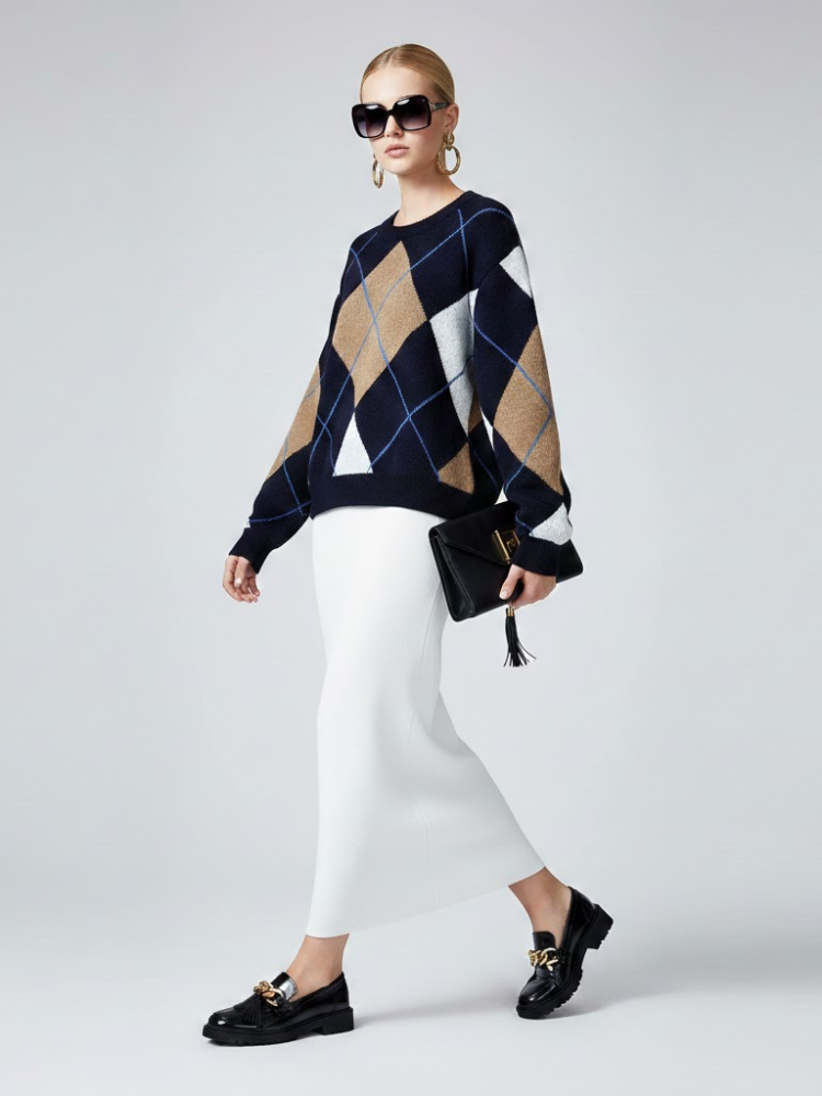 CLASSIC ARGYLE DIAMOND KNIT SWEATER