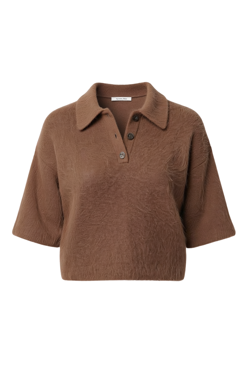 NADYA ALPACA BLEND BOXY POLO SWEATER