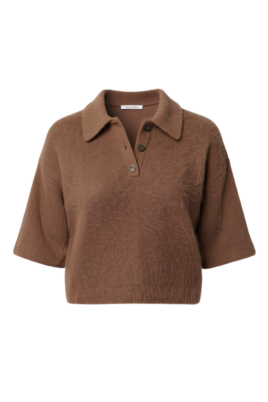 NADYA ALPACA BLEND BOXY POLO SWEATER