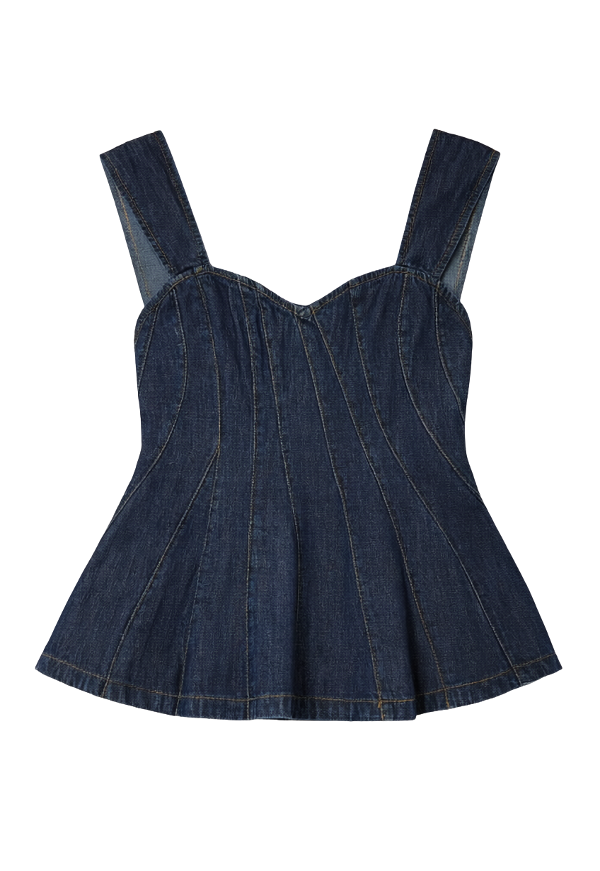 DENIM SWEETHEART PEPLUM TOP