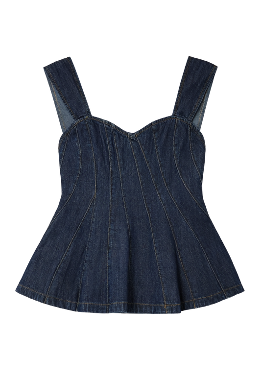 DENIM SWEETHEART PEPLUM TOP