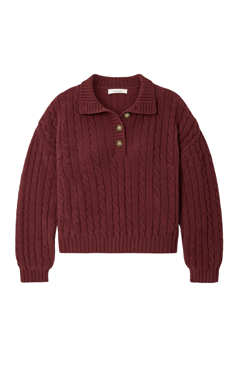 COZY CHENILLE CABLE KNIT V NECK SWEATER