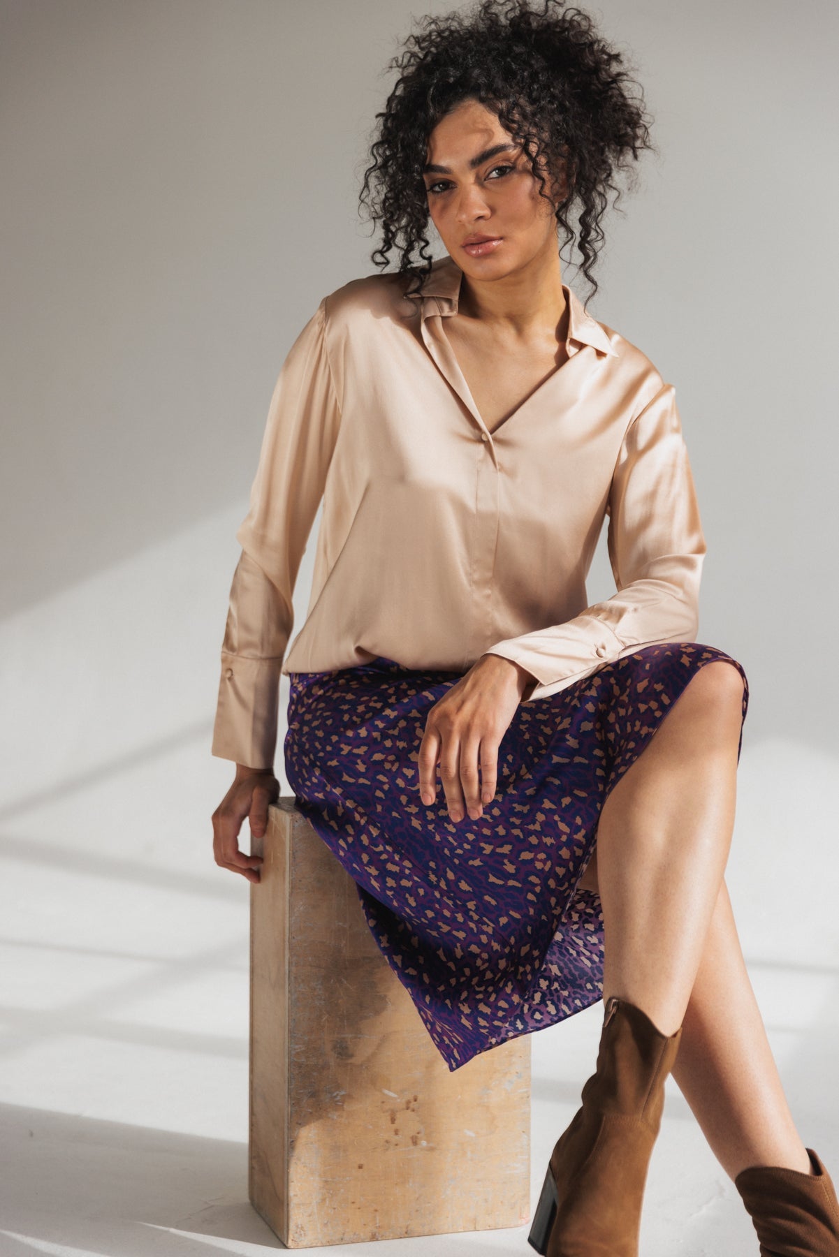Daria French Cuff Silk Blouse - Champagne