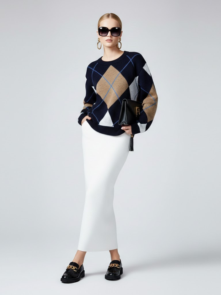 CLASSIC ARGYLE DIAMOND KNIT SWEATER