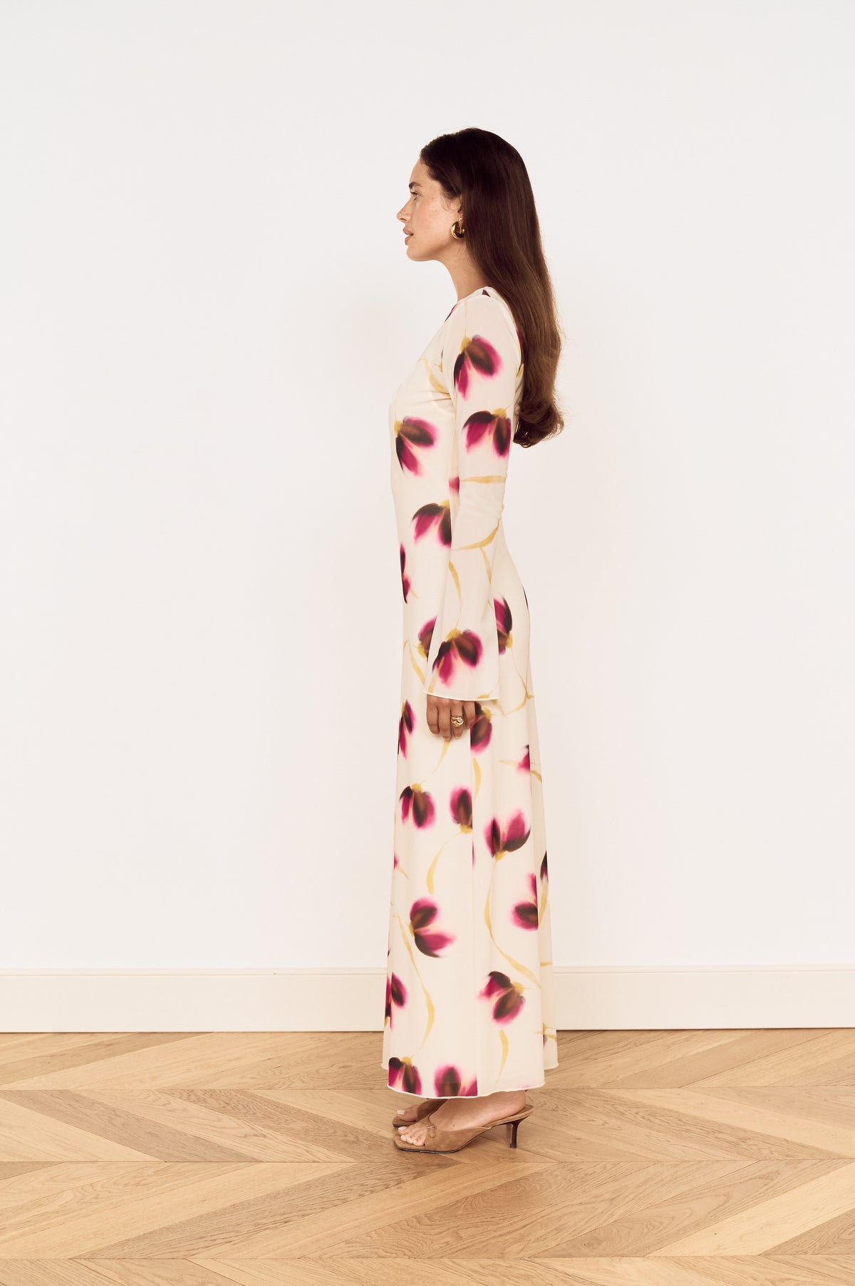 EMERY MESH SLEEVED MIDI DRESS