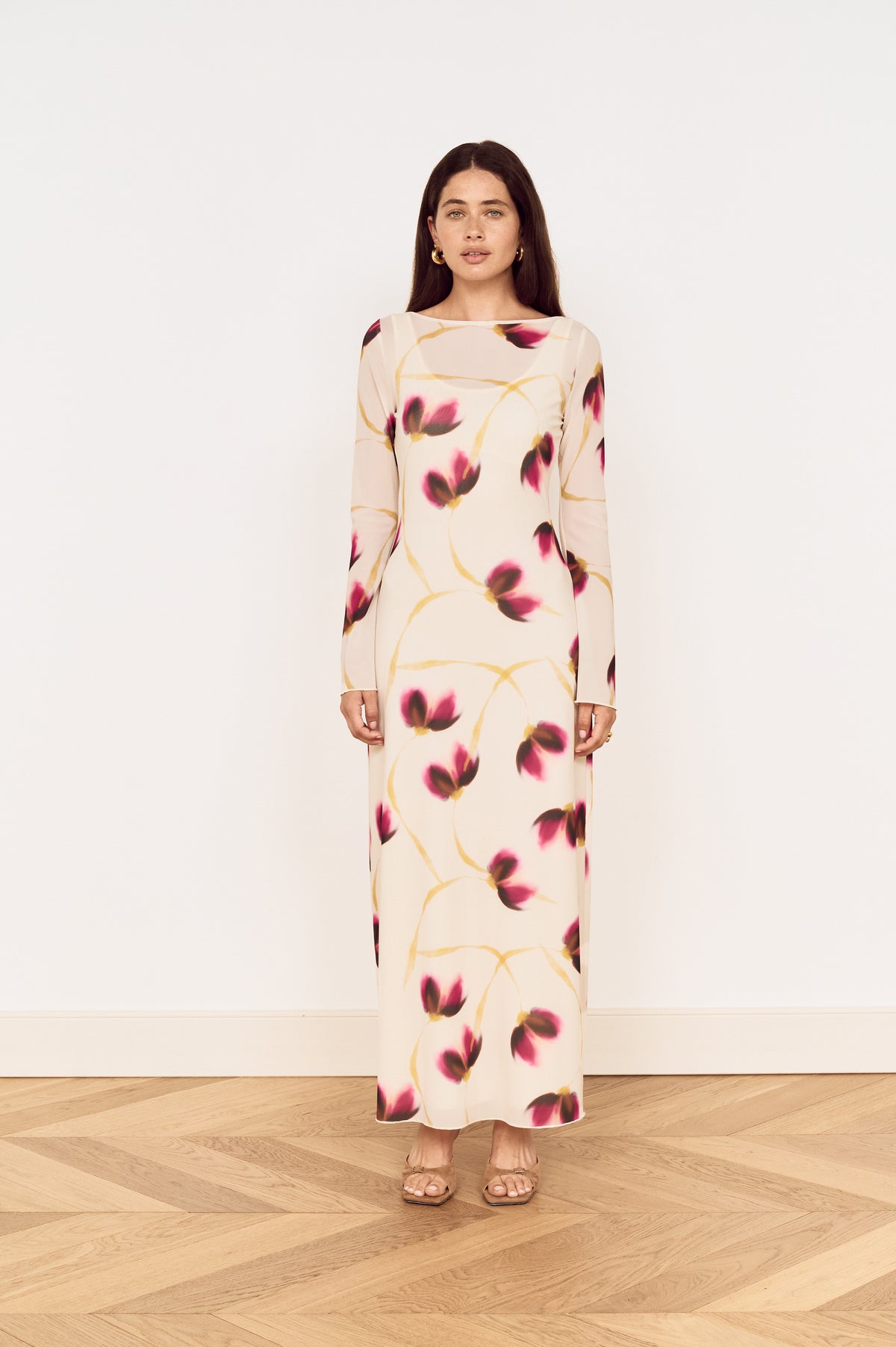 EMERY MESH SLEEVED MIDI DRESS