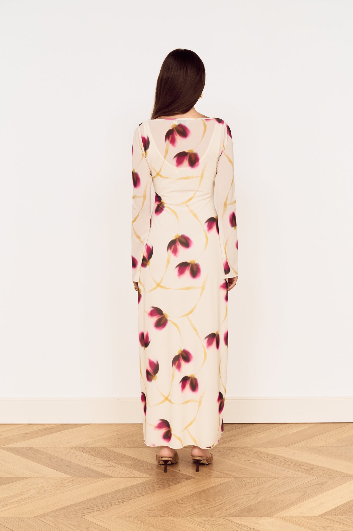 EMERY MESH SLEEVED MIDI DRESS