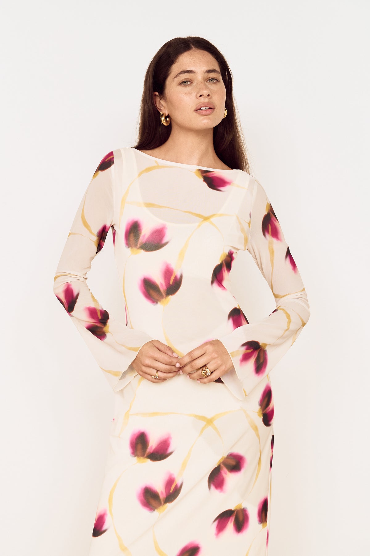 EMERY MESH SLEEVED MIDI DRESS