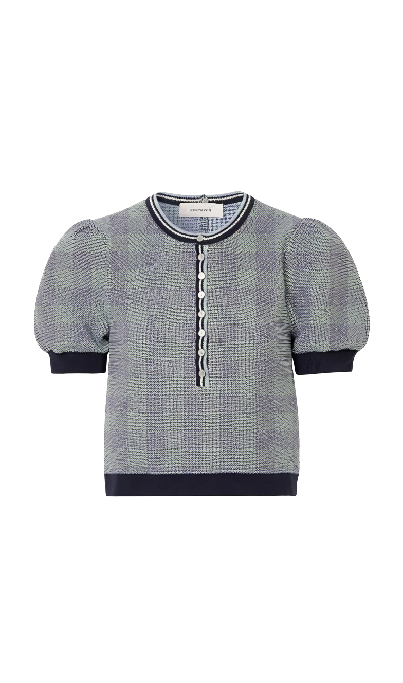 GRAYSON TWEED LIKE PUFF SLEEVE HENLEY