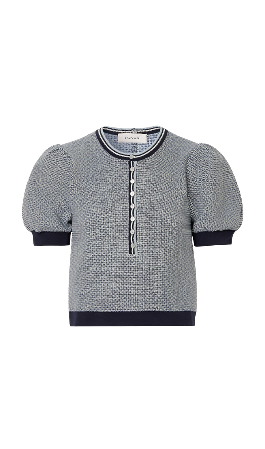 GRAYSON TWEED LIKE PUFF SLEEVE HENLEY