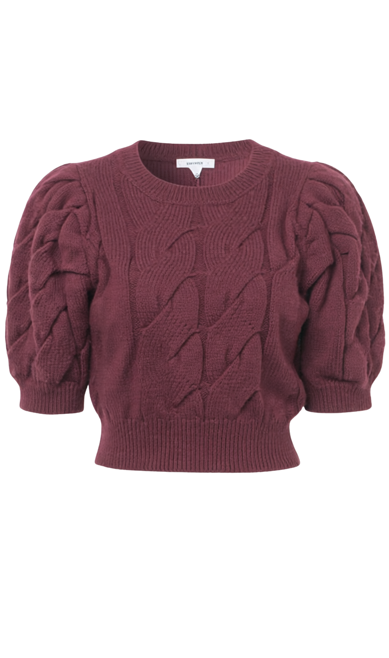 HALLIE CABLE KNIT PUFF SLEEVE SWEATER TOP