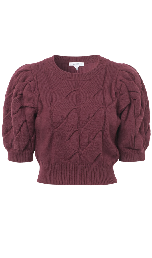 HALLIE CABLE KNIT PUFF SLEEVE SWEATER TOP