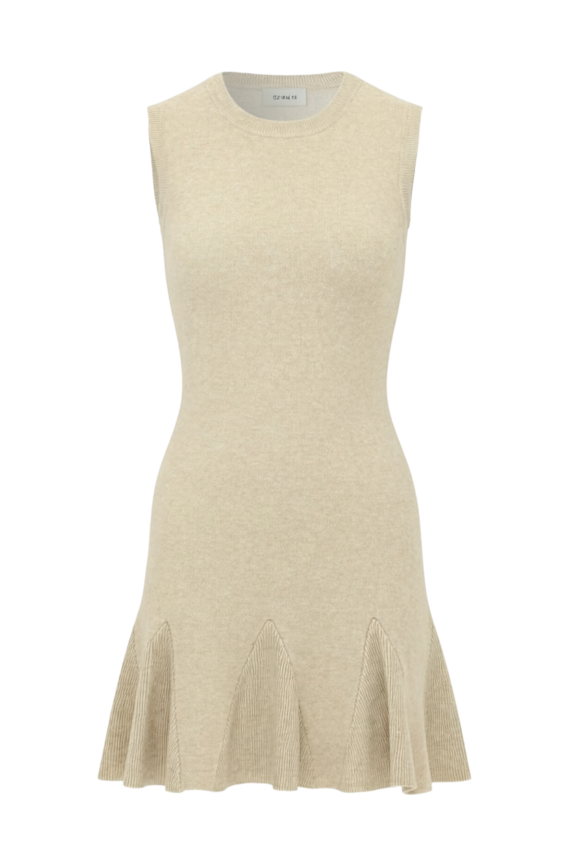 GABRIELLE FLARED SLEEVELESS KNIT MINI DRESS