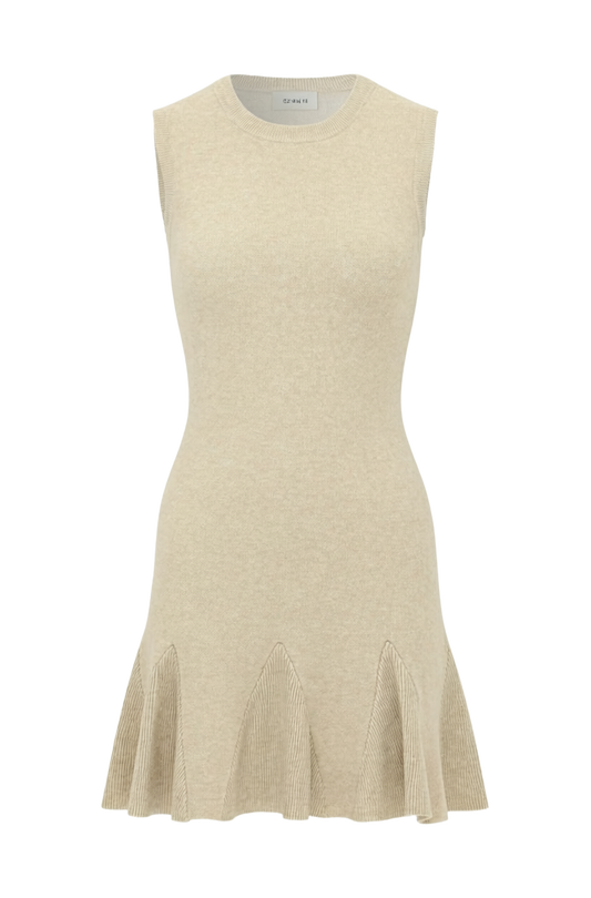 GABRIELLE FLARED SLEEVELESS KNIT MINI DRESS