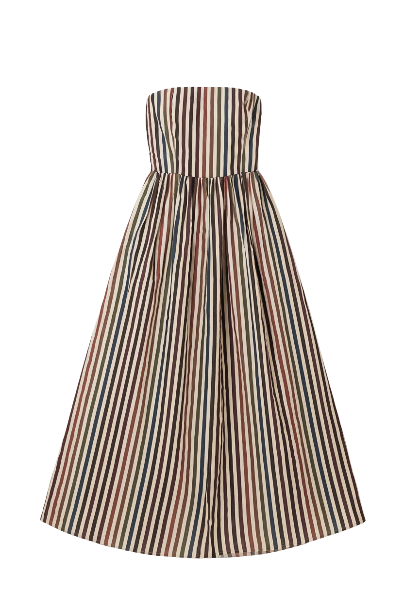 MULTI STRIPE STRAPLESS MAXI DRESS