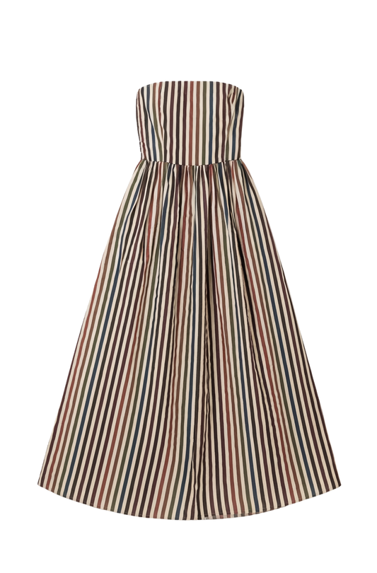 MULTI STRIPE STRAPLESS MAXI DRESS