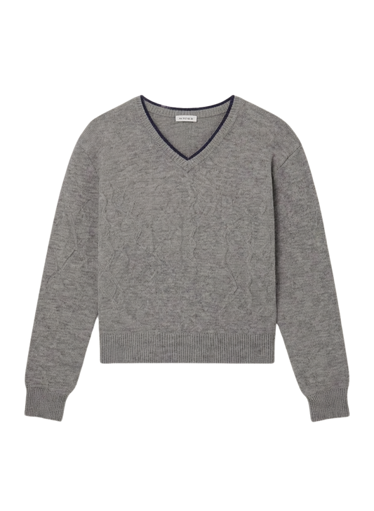 LONNIE HIGH V-NECK DOUBLE TRIM PULLOVER