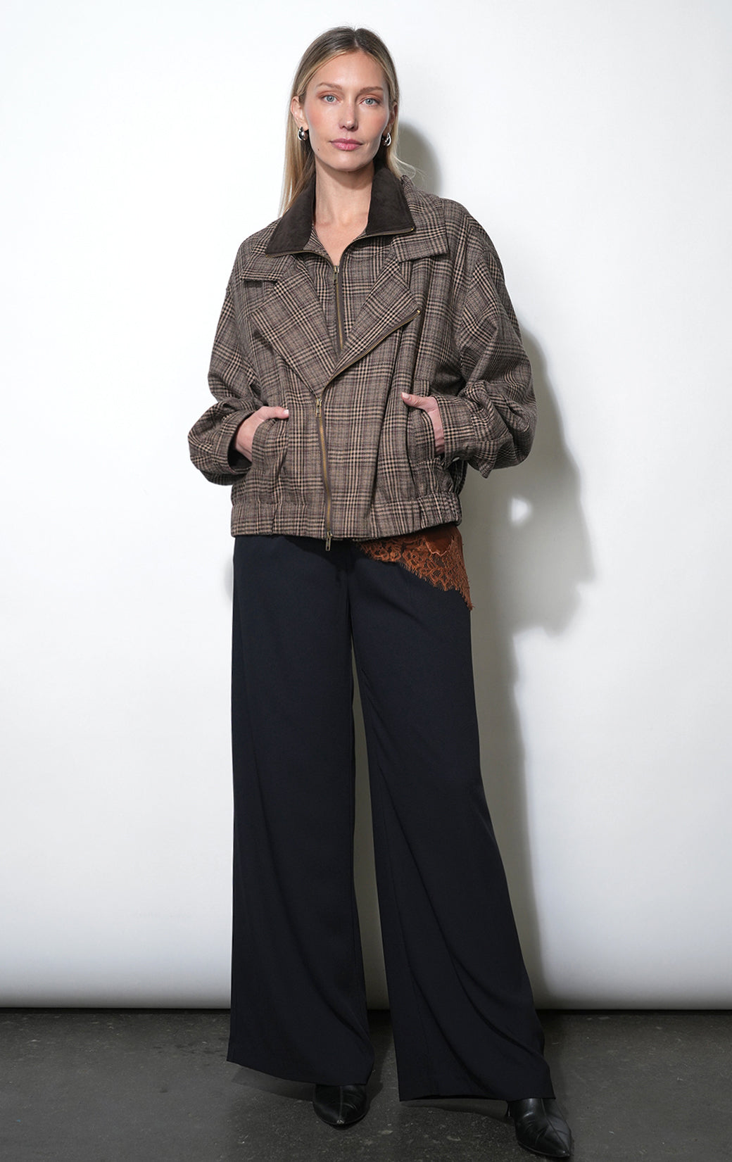 Blake Oversized Double Collar Plaid Jacket