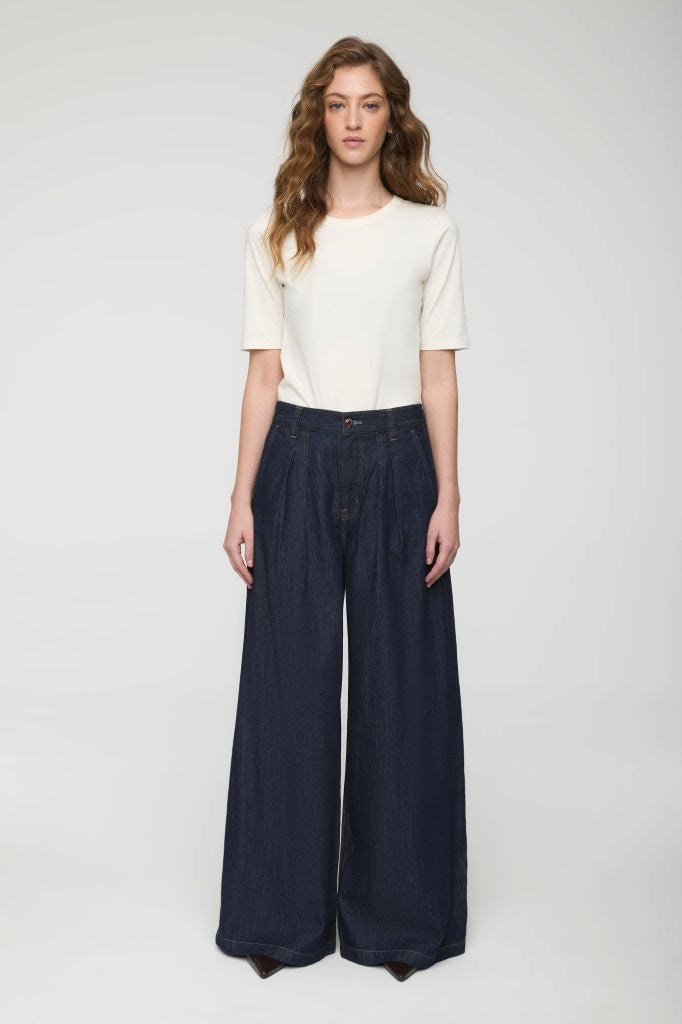 DELPHINE PLEATED DENIM WIDE LEG