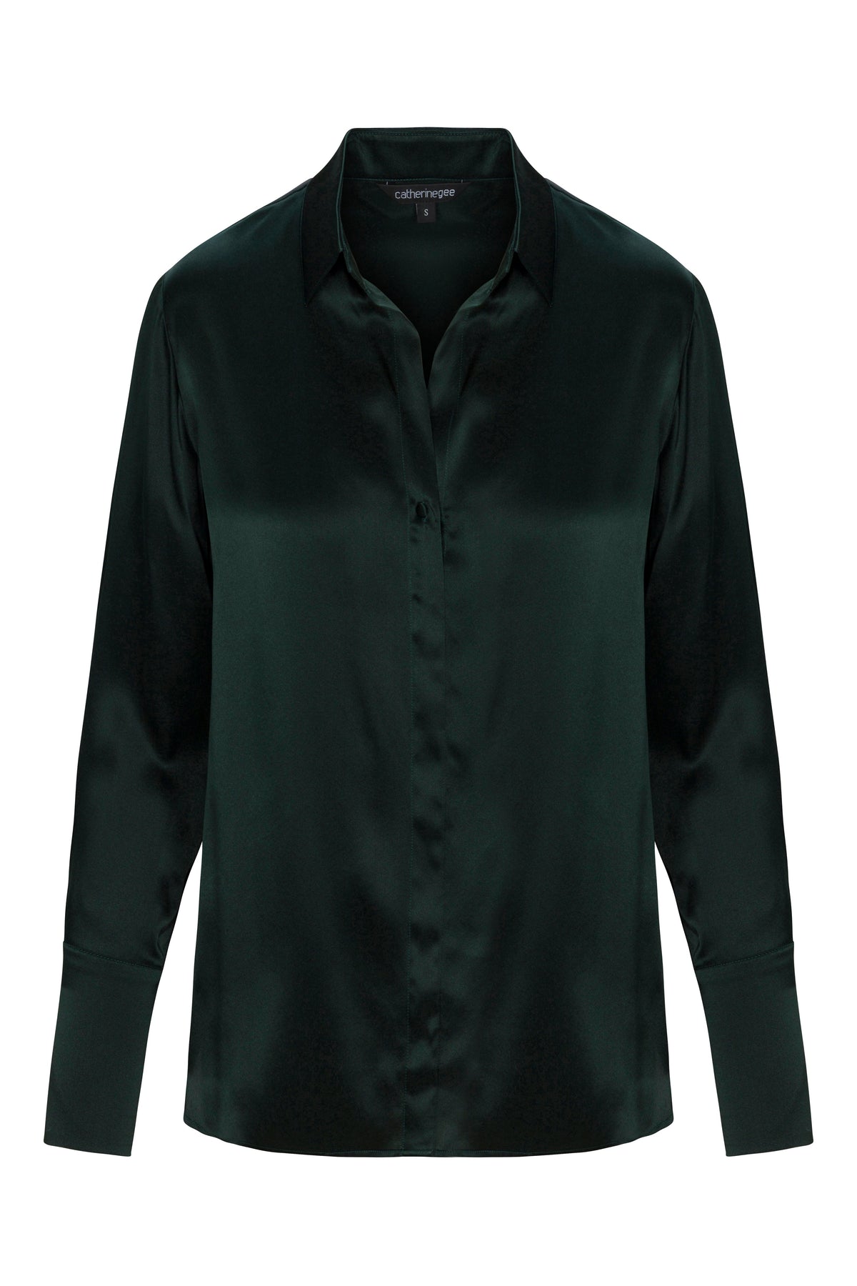 Daria French Cuff Silk Blouse - Forrest Green