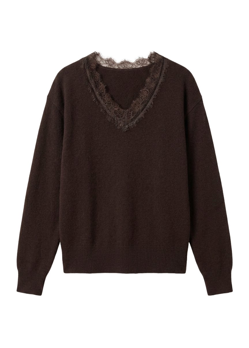 JADYN LACE-TRIM V-NECK SWEATER
