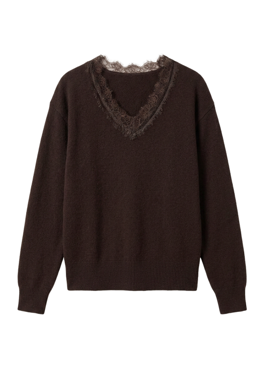 JADYN LACE-TRIM V-NECK SWEATER