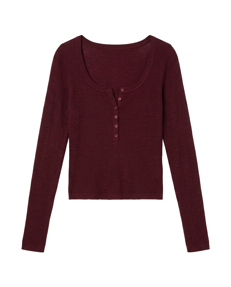 LIGHT MERINO LONG SLEEVE HENLEY SWEATER