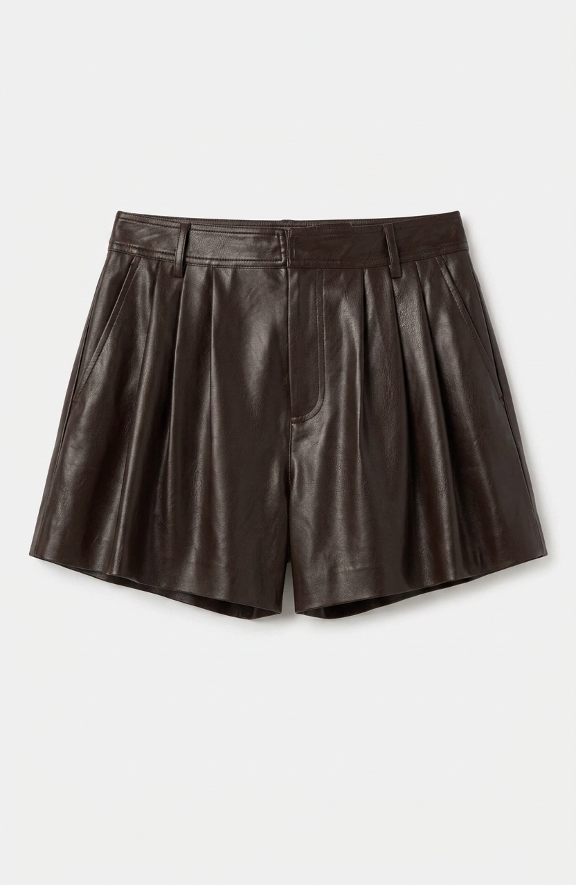 ATHERTON FAUX LEATHER PLEATED SHORTS