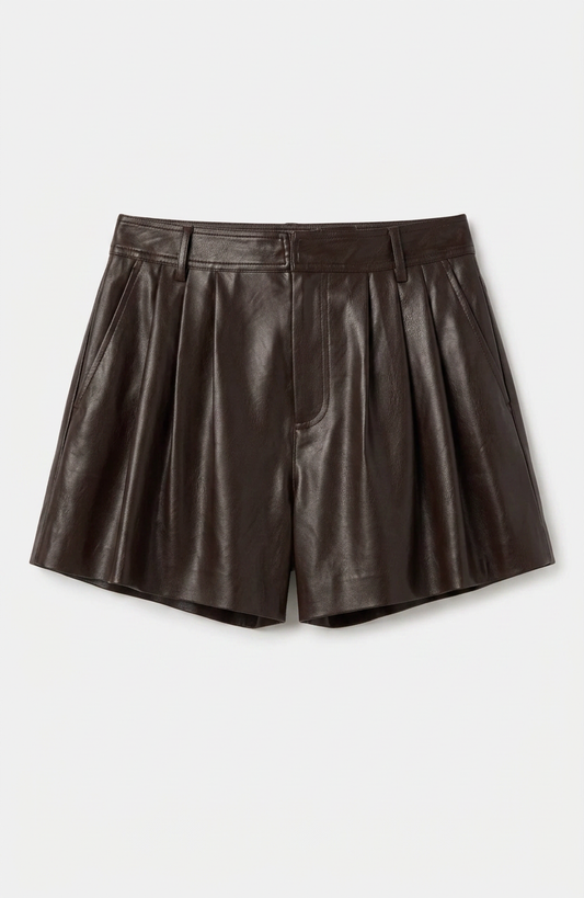 ATHERTON FAUX LEATHER PLEATED SHORTS