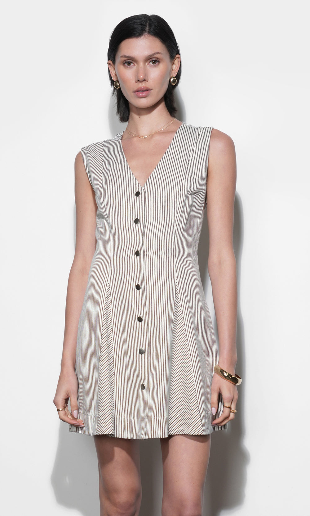 Zora Canvas Stripe Buttton Drown Mini Dress
