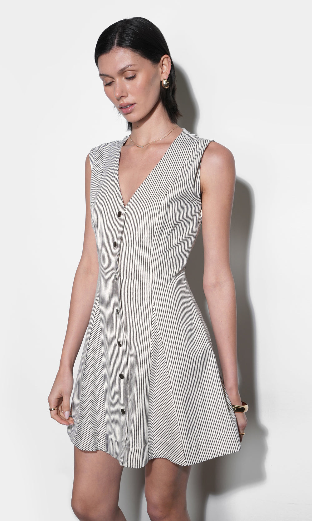 Zora Canvas Stripe Buttton Drown Mini Dress