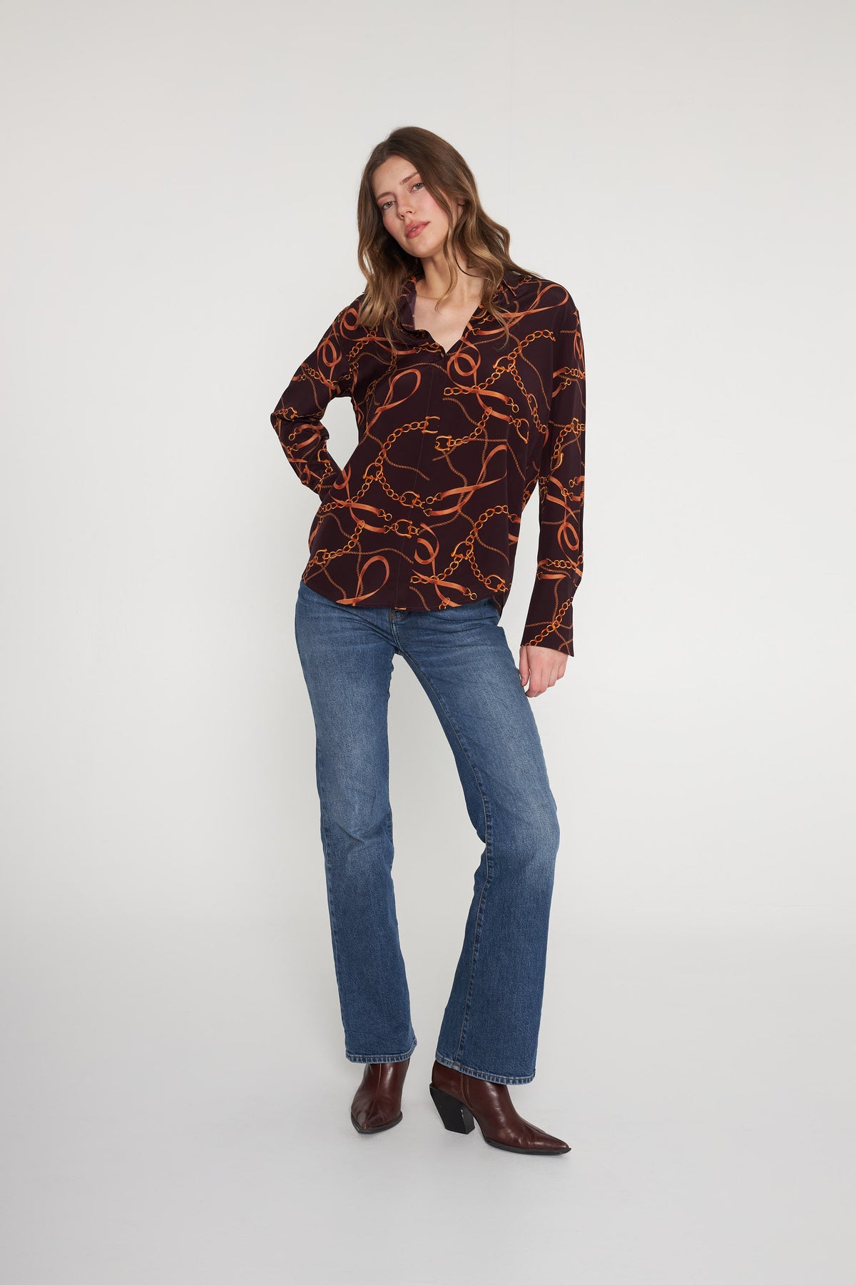 Daria French Cuff Silk Blouse - Birkin Equestrian