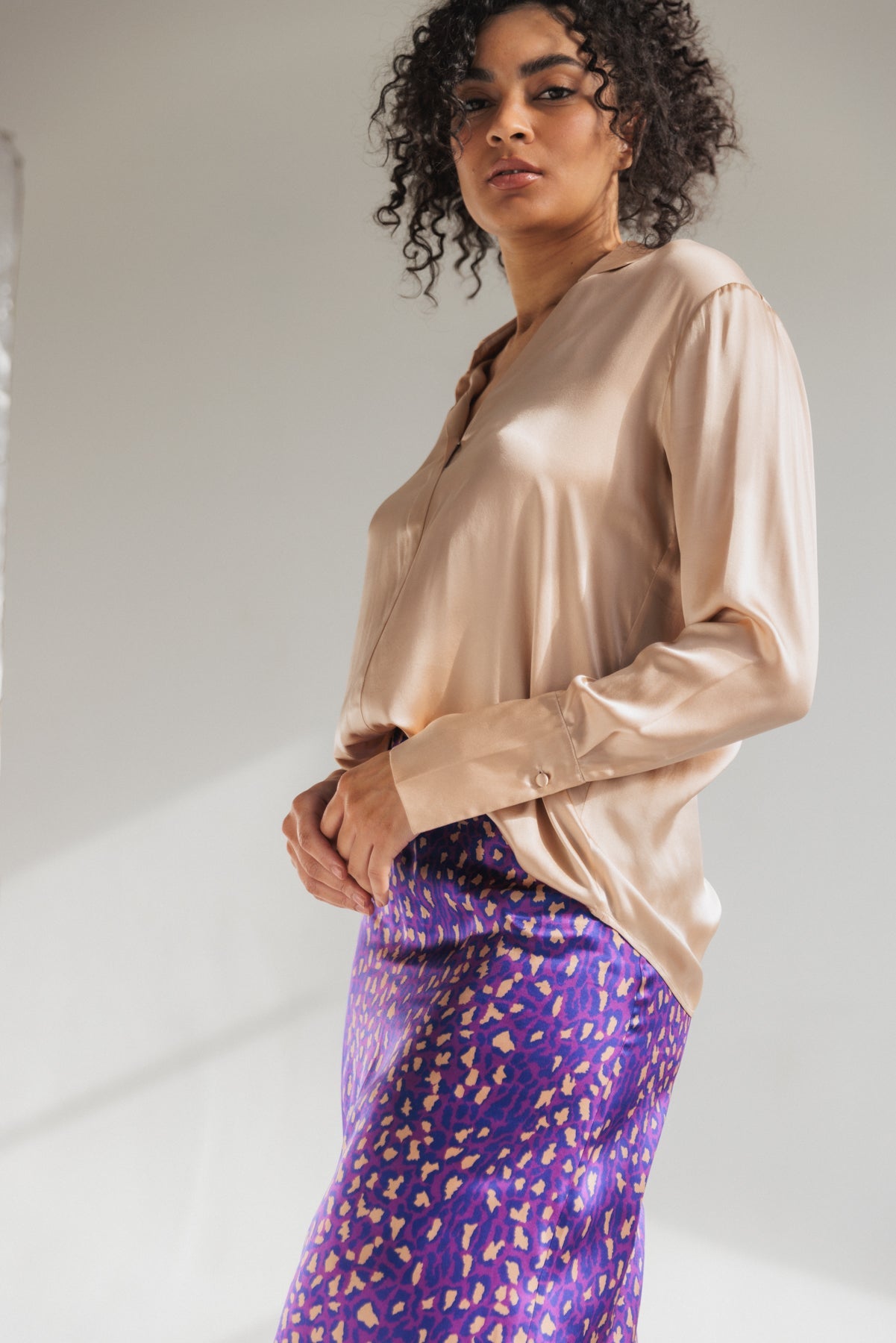 Daria French Cuff Silk Blouse - Champagne