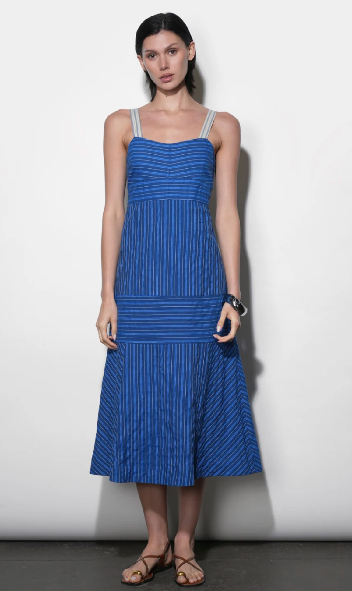 GAIL STRIPE WORK MIDI DRESS