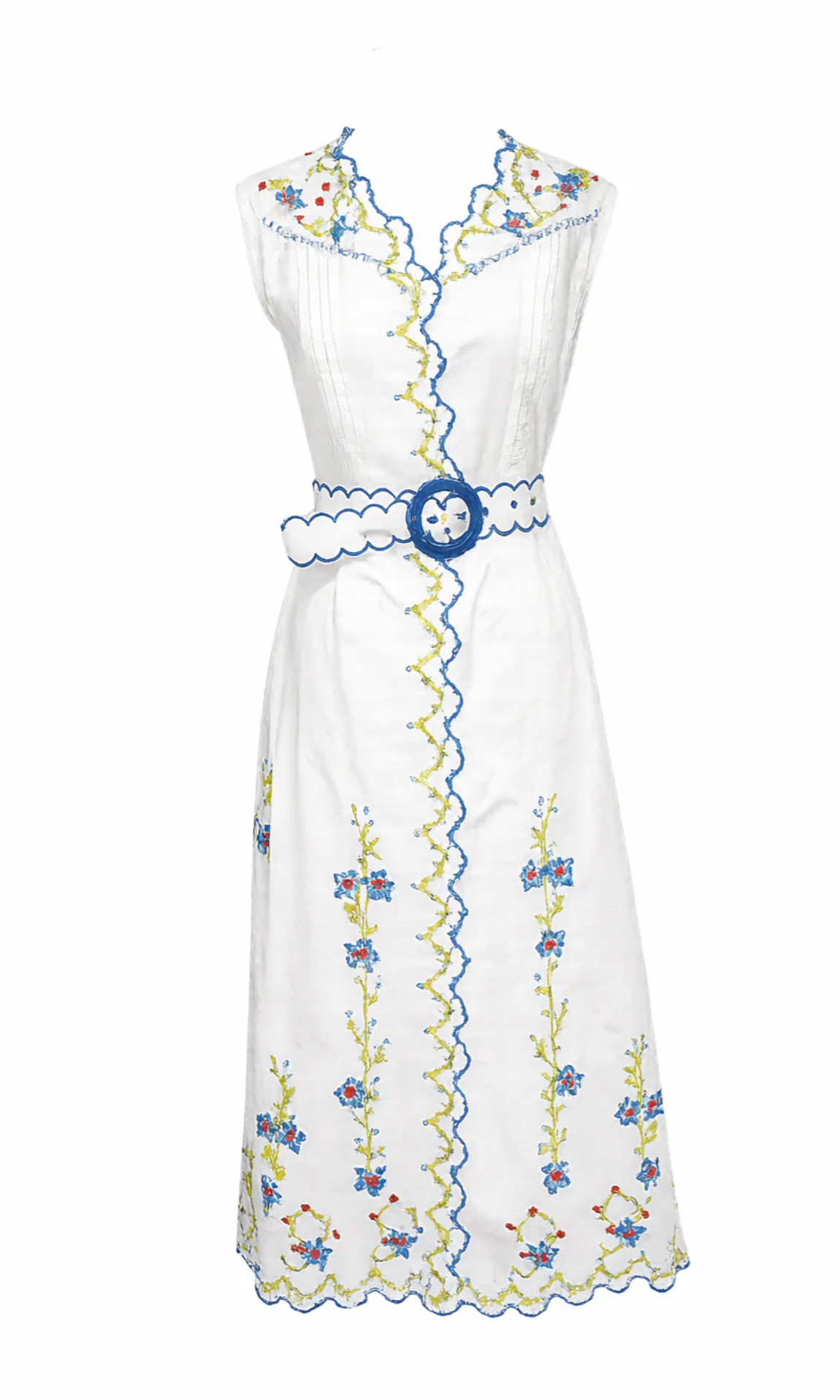 BLUE POPPY CROSS STITCH MIDI DRESS