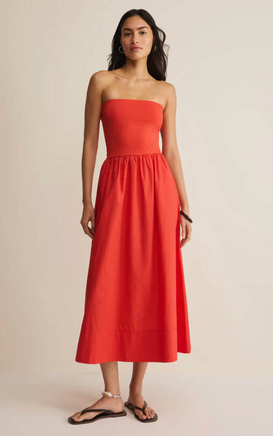 SUNSOUGHT STRAPLESS MIDI DRESS