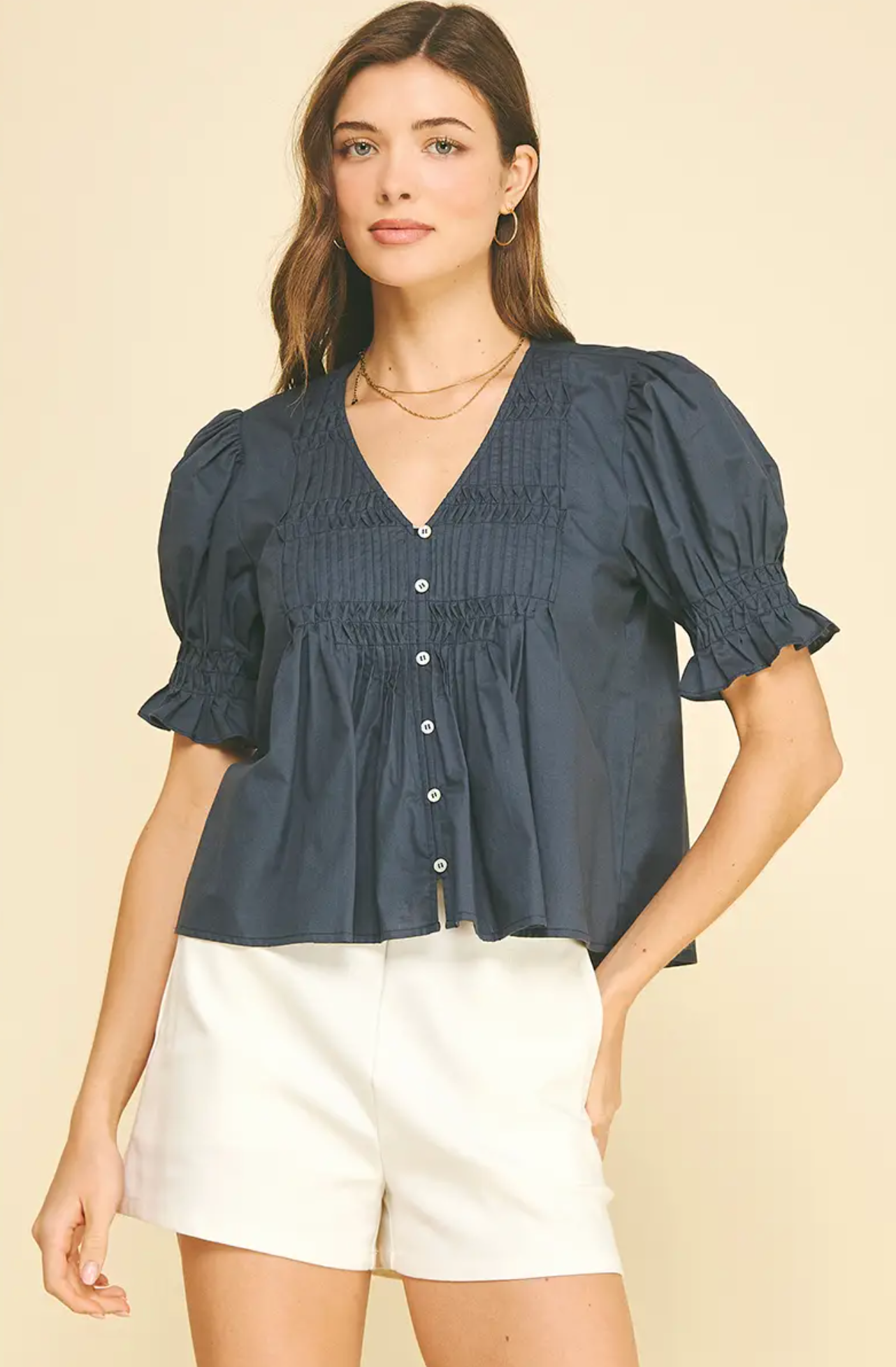 TUCKED DETAIL BUTTON DOWN BLOUSE