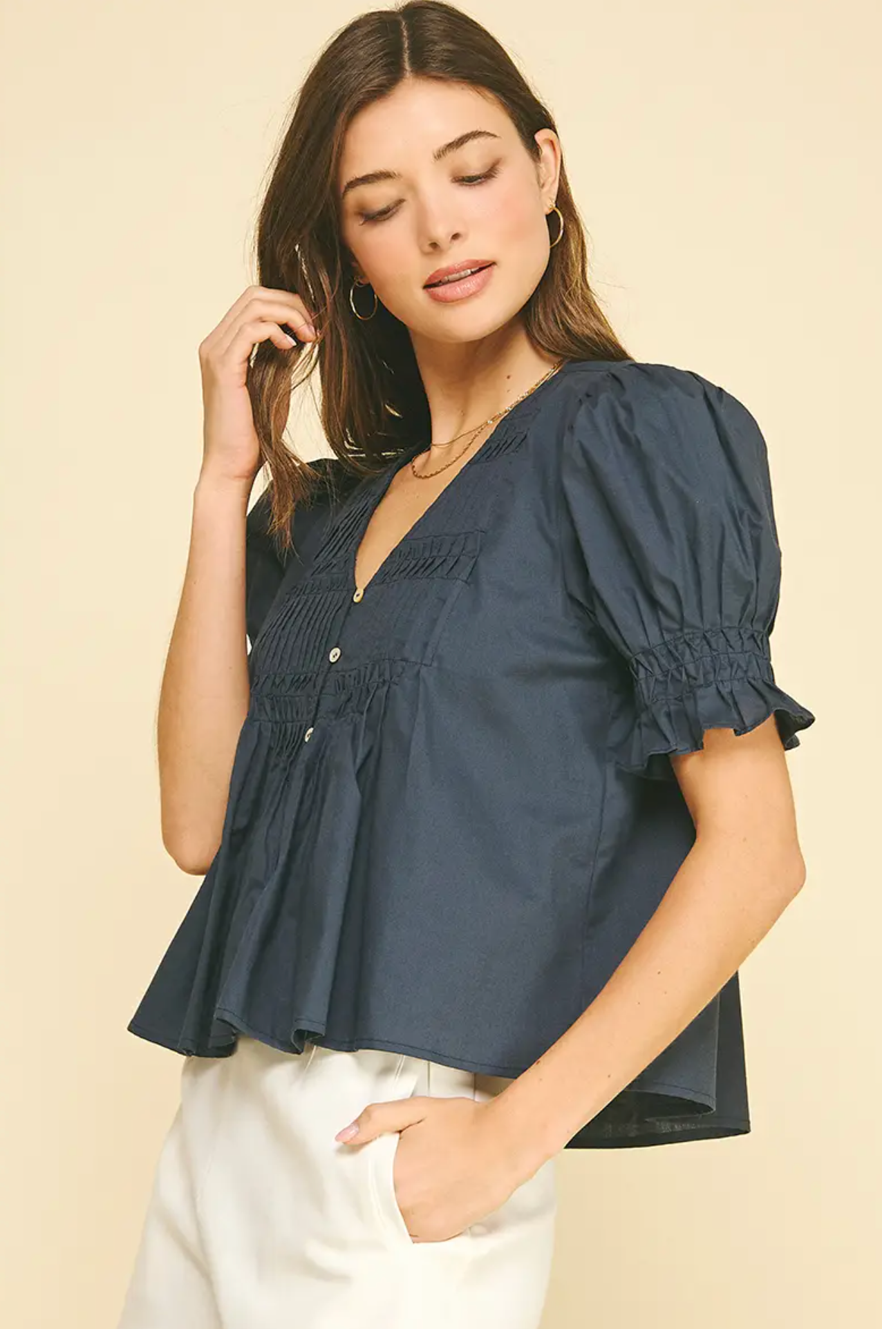 TUCKED DETAIL BUTTON DOWN BLOUSE