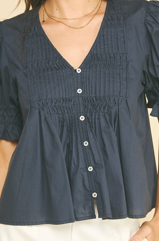 TUCKED DETAIL BUTTON DOWN BLOUSE