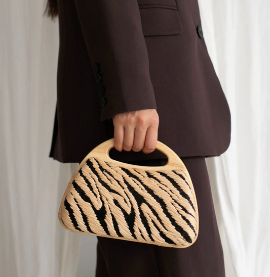 Maelie Handbag Black Natural Zebra Raffia