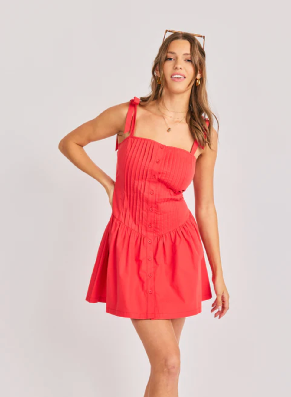 CANYON PINTUCK TIE MINI DRESS