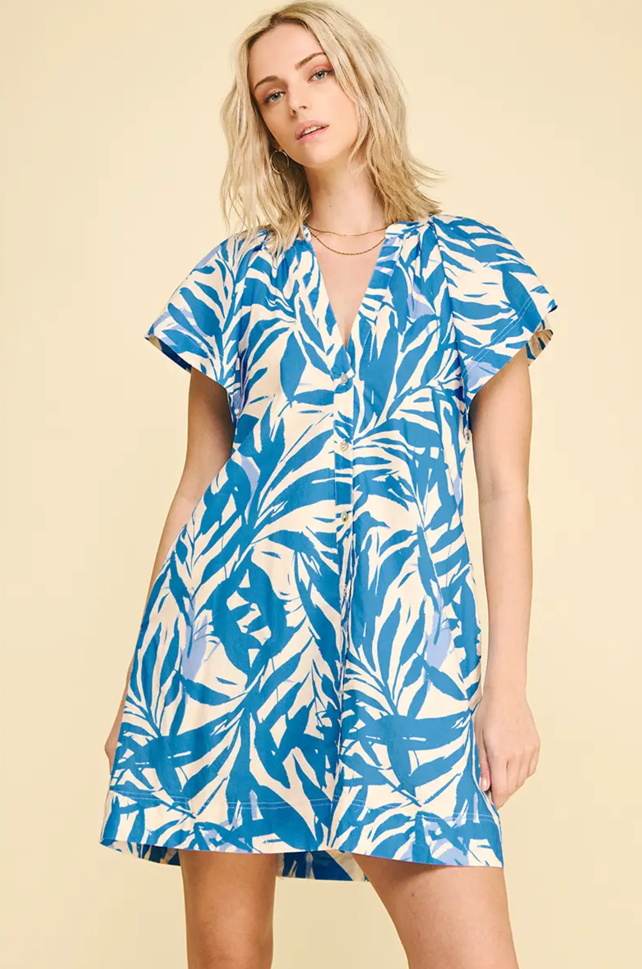 BOTANICAL PRINT TUNIC MINI DRESS