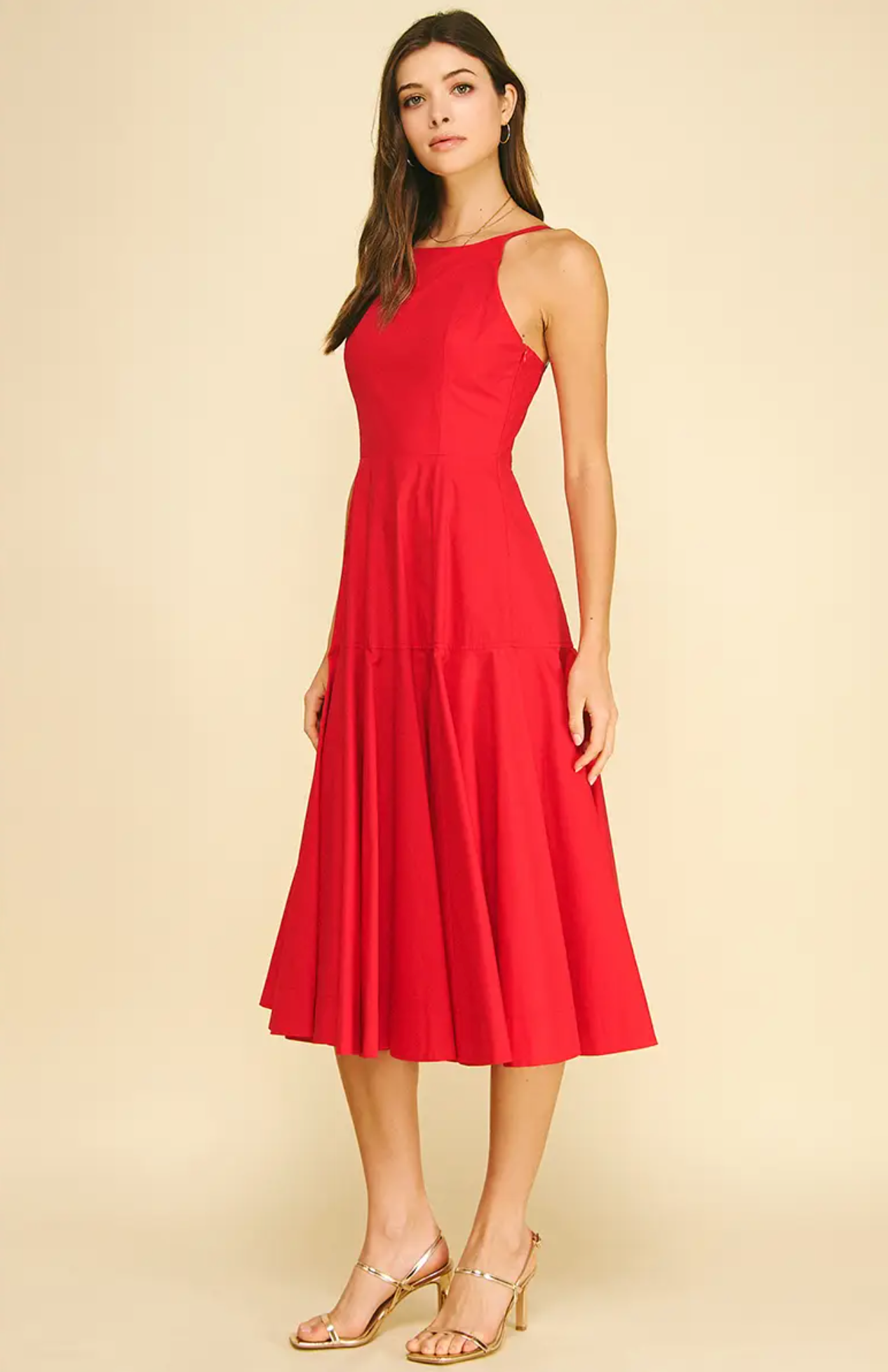 HALTER NECK A-LINE MIDI DRESS