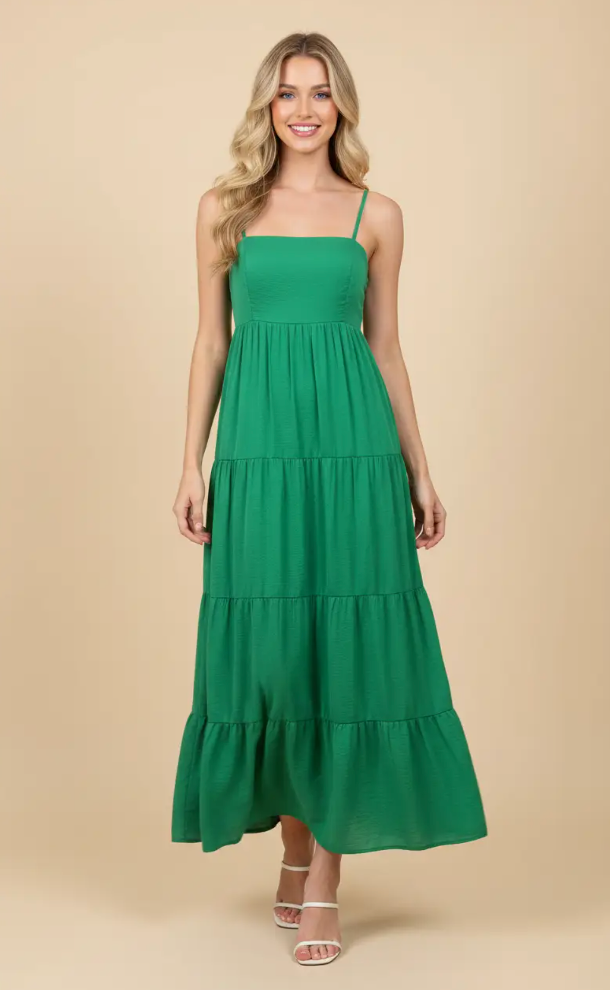 TIERED MAXI DRESS WITH TIE SHOULDER