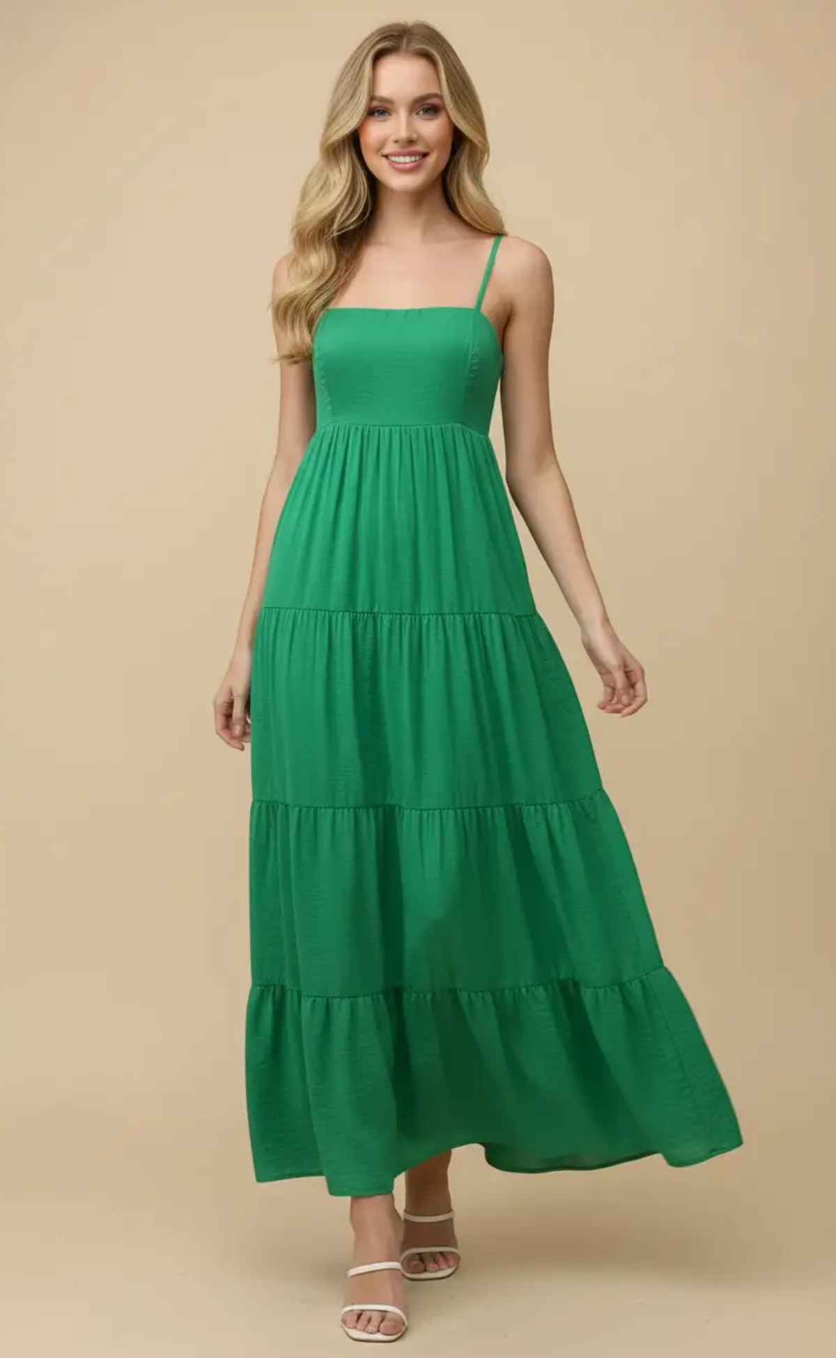 TIERED MAXI DRESS WITH TIE SHOULDER