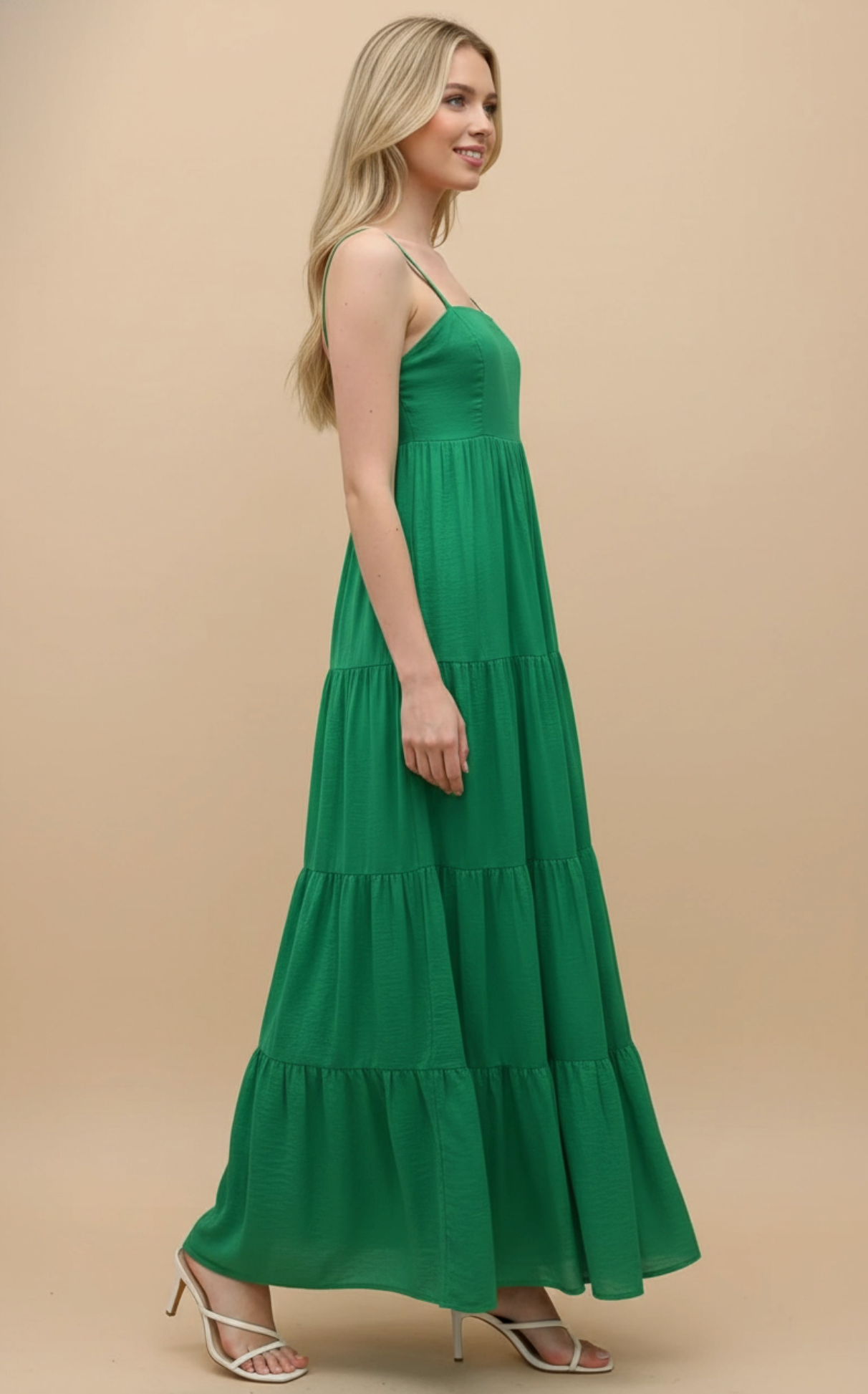 TIERED MAXI DRESS WITH TIE SHOULDER