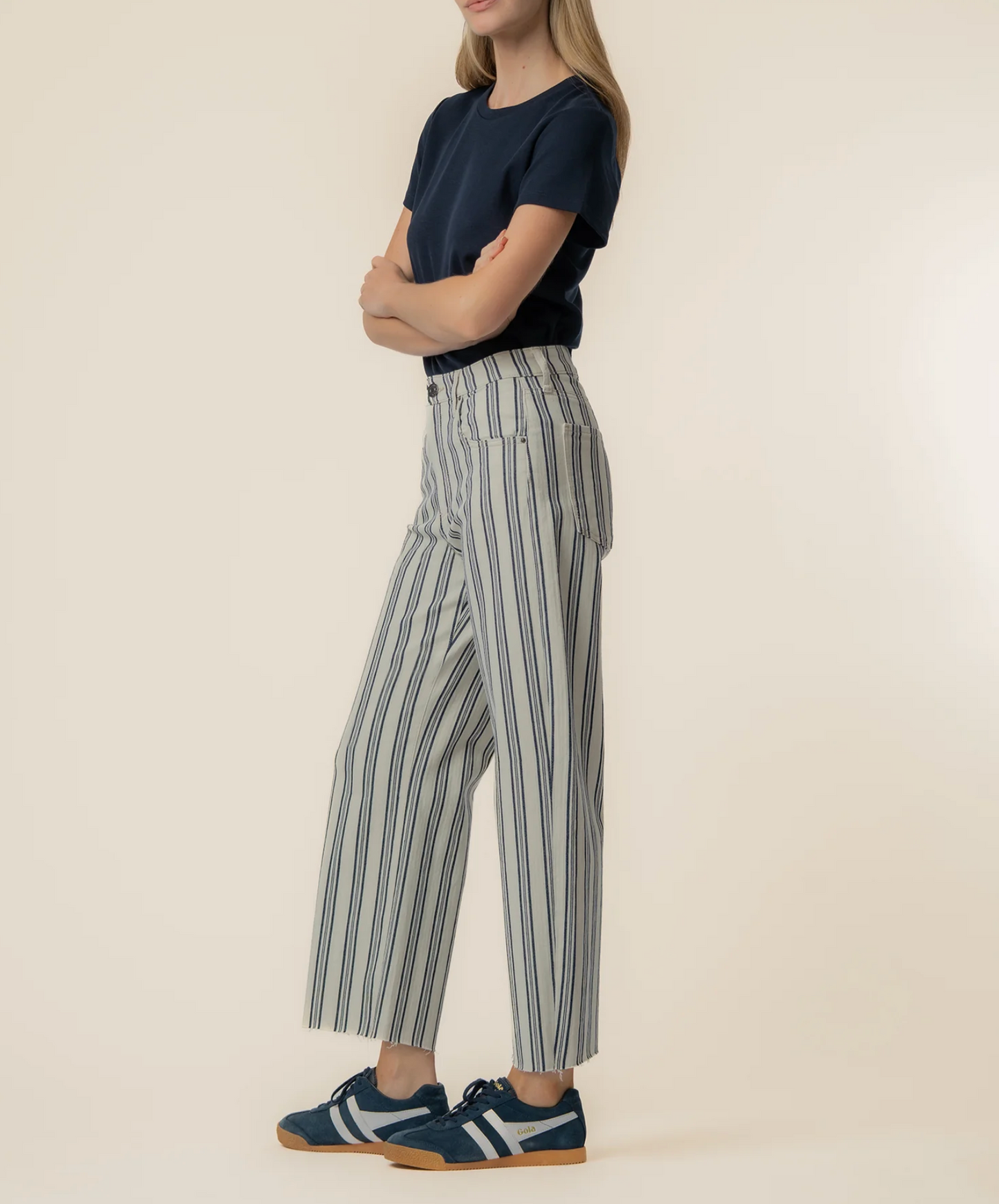 GWEN STRIPE TWILL HIGH RISE WIDE LEG