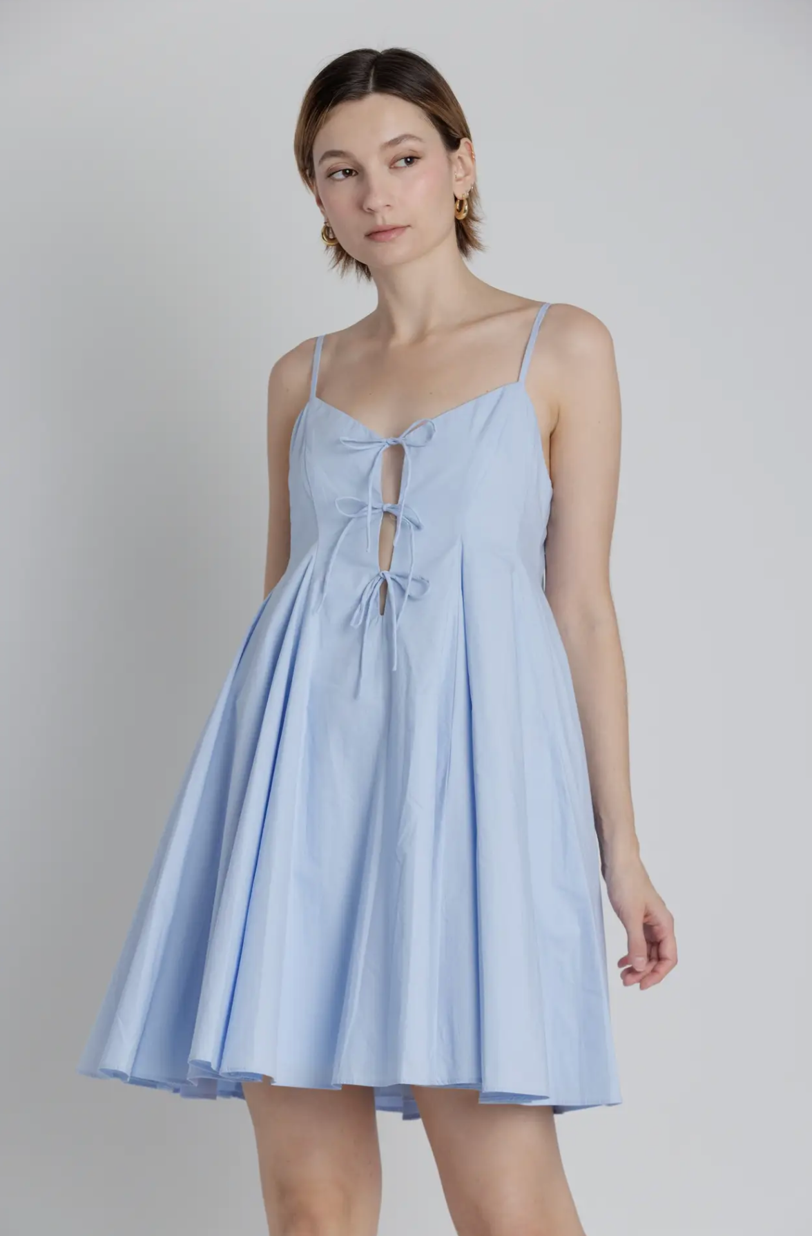 PLEATED POPLIN MINI DRESS