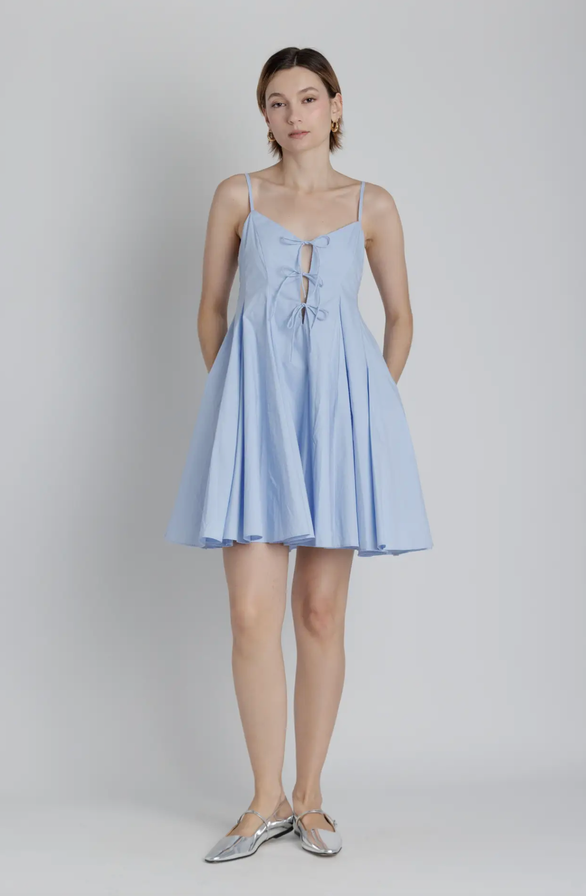 PLEATED POPLIN MINI DRESS